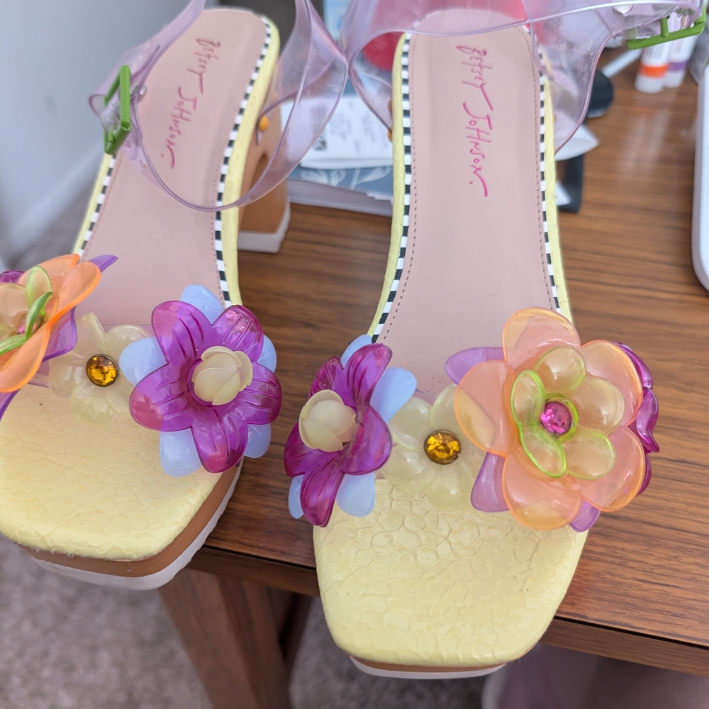 Betsey Johnson Yellow Heels with Floral Accents